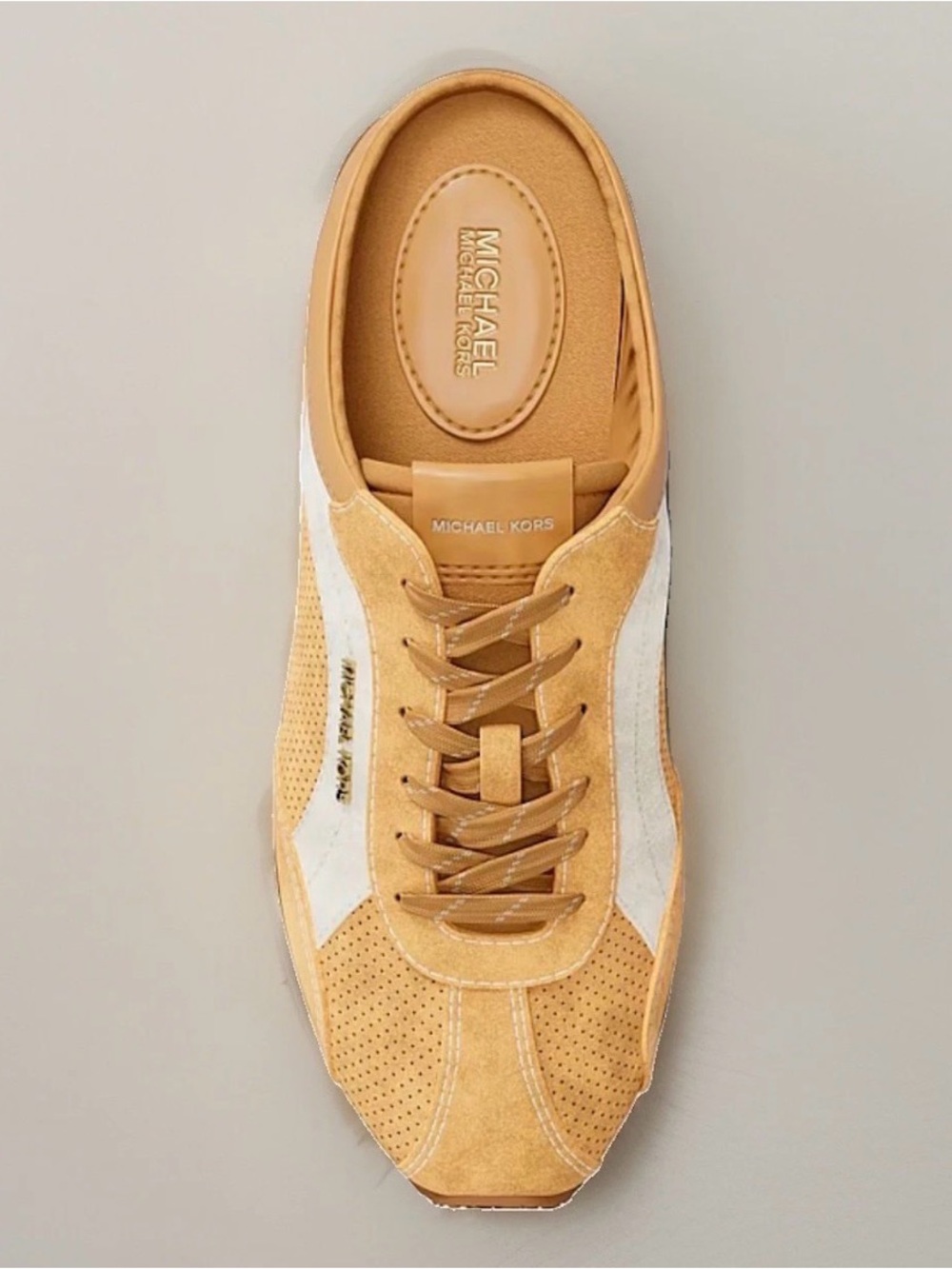 Michael Kors Size 7.5 Avi Slip On Women’s Suede Sneakers in Honey Wheat NEW